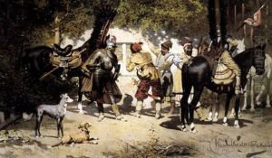 Knights In Front Of The Hut by Wandalin Strzalecki