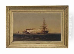 Second Day Of Battle Between Monitor And Merrimac by Alexander Charles Stuart