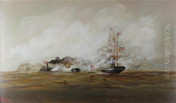 Battle Of The Monitor And Merrimack - view 1
