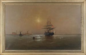Seascape With An American Frigate Off The Delaware Coast
