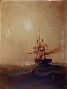 Sailing Vessel In Choppy Seas by Alexander Charles Stuart