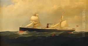 Steam Sail Ship Off The Jersey Coast