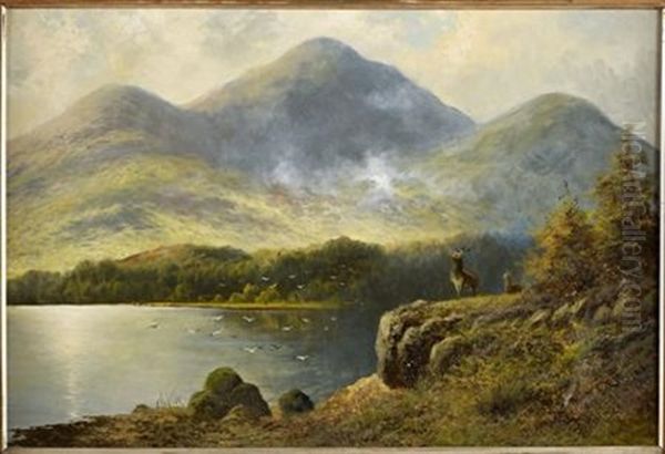 Stags Above A Highland Loch - view 1