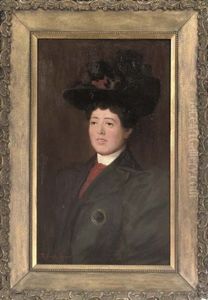 Portrait Of A Lady, In A Green Coat And Hat by Robert Easton Stuart
