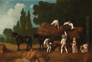 Men Loading Sheaves Of Corn Onto A Cart, With Two Young Girls Gleaning by George Stubbs
