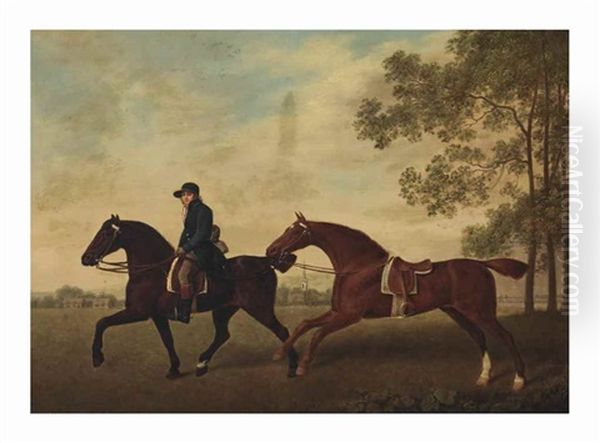 Two Saddled Horses, One Ridden By A Groom - view 1