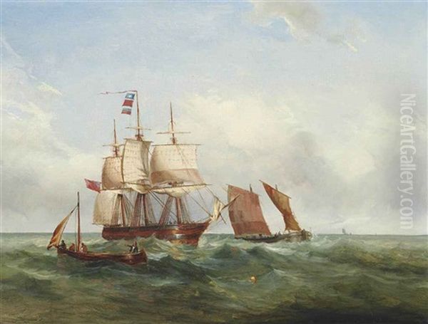 A Pilot Boat Guiding A Three-masted Barque Inshore - view 1