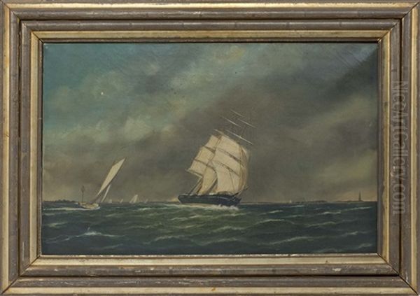 A Three-masted Ship Leaving Port - view 1