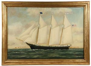 Ship's Portrait Of The Three-mast Schooner by William Pierce Stubbs