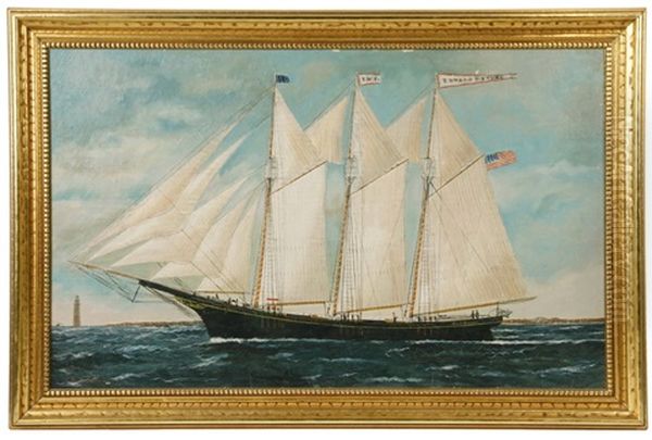 Ship's Portrait Of The Three-mast Schooner "edward W. Young" - view 1