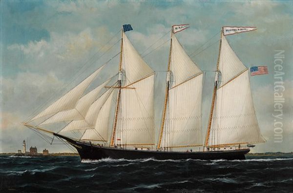 The Martha N. Hale Passing A Lighthouse Off A New England Coast - view 1