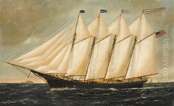 The Four Masted Coastal Schooner Frank T Stinson Outwardbound - view 1