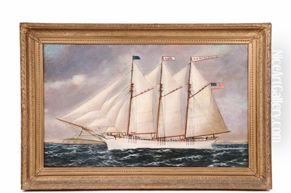 The White Hulled Three Mast Schooner 's.g. Haskell' Passing A Lighthouse, Outward Bound - view 1