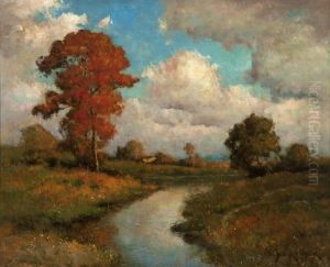 River In An Autumn Landscape by Dedrick B. Stuber