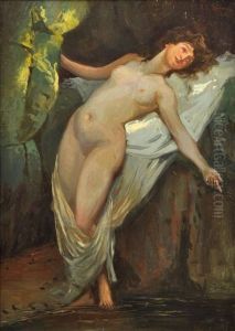 Weiblicher Akt, An Felsen Gelehnt by Robert Emil Stuebner