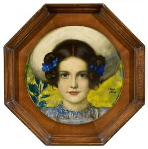 Portrat Der Tochter Mary Mit Blauen Schleifen Im Haar by Franz von Stuck