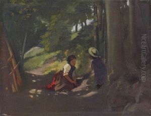 Zwei Madchen Im Walde by Ernst Stueckelberg