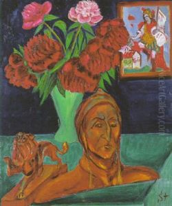 Dantebuste Mit Lowe Und Blumen Dantebuste Mit Lowe Und Blumen