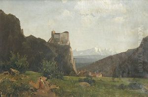 Blick Auf Die Neu-bechburg Bei Oensingen, Im Vordergrund Bauern by Bernhard Studer