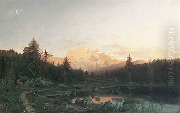 Abendlandschaft Mit Dem Hintersee Und Blick Auf Den Hohen Goll - view 1