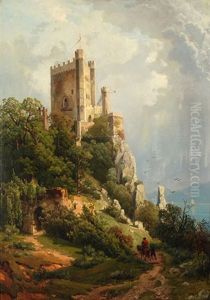 Blick Von Einer Anhohe Auf Eine Burg, Im Hintergrund Ein See by Bernhard Studer