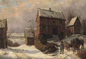 Kutscher Vor Einem Winterlichen Gehoft by Heinrich Stuhlmann