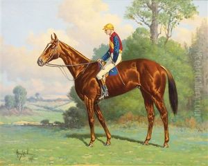 Horse With Jockey, Red And Blue Silks With Yellow by Henry Stull