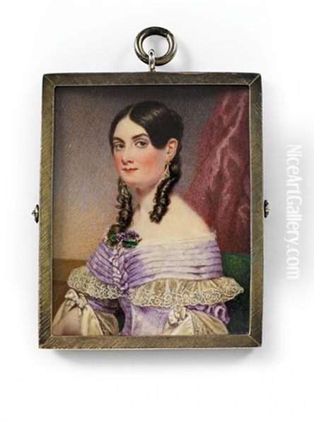 An English Portrait Miniature Of A Young Lady In A Lilac Gown - view 1