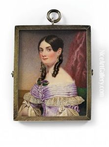 An English Portrait Miniature Of A Young Lady In A Lilac Gown