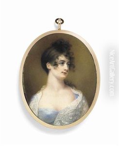 Louisa, Countess Of Craven, Nee Brunton (c. 1785-1860), In Blue Dress And Lace Shawl, Her Dark Hair Piled On Her Head; Pale Brown Background