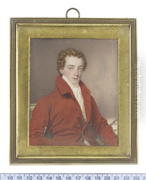 John Mytton (1796-1834), Seated On A Green Upholstered Chair, Wearing Red Coat, Cream Waistcoat, White Chemise, Stock And Cravat - view 1