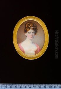 A Lady, Wearing White Dress And Pink Mantle, Her Auburn Hair Upswept, Curled And Dressed With Strand Of Pearls by Samuel John Stump