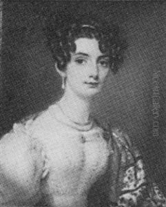 Portrait Of A Lady, In White Dress With Rouged Bodice, Plae Blue Waistband, And Enamel Brooch At Her Neck Portrait Of A Lady, In White Dress With Rouged Bodice, Plae Blue Waistband, And Enamel Brooch At Her Neck