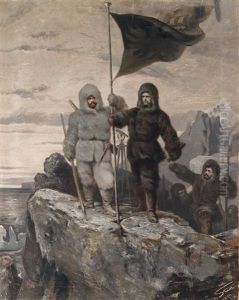 Julius Payer Und Karl Weyprecht Hissen Die Osterreichisch-ungarische Fahne Auf Der Von Ihnen So Benannten Insel Franz-josef-land by Carl von Stur