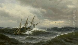 Dreimaster Auf Sturmgepeitschter See by Friedrich Ludwig Christian Sturm