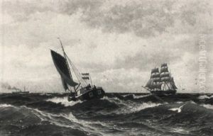 Hollandisches Fischerboot Auf Bewegter See by Friedrich Ludwig Christian Sturm
