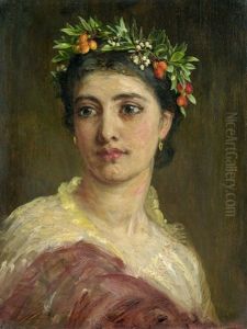 Bildnis Einer Jungen Frau Mit Blumenkranz Im Haar