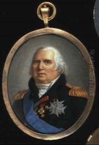 Louis Xviii, King Of France And Navarre, With White Hair,   Wearing A Dark Blue Uniform With Gold Lace