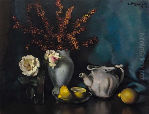 Stillleben Mit Blumen In Vase Und Zitronen - view 1