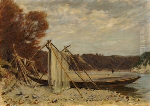 Flusslandschaft Mit Boot Und Aufgespanntem Netz