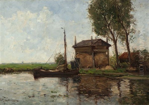 Moored Boat By A Hay Stack - view 1