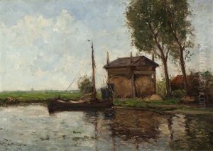 Moored Boat By A Hay Stack Moored Boat By A Hay Stack
