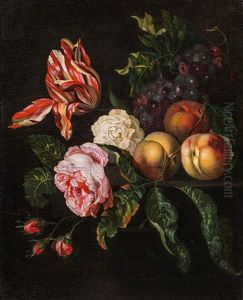Still Life With Peaches, Grapes And Flowers Still Life With Peaches, Grapes And Flowers