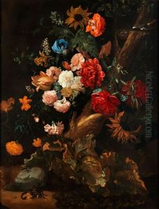 Blumenstuck Mit Gelbbauchunke Und Schlange