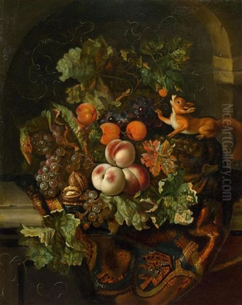 A Still Life With Grapes, Peaches, Apricots, Walnuts, Chestnuts, A Pumpkin And A Squirrel - view 1