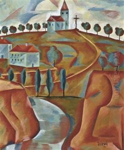 Church On A Hill (recto); Saint Sebastian (verso) by Jindrich Styrsky