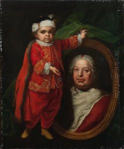 Portrait Of A Dwarf Holding A Portrait Of Cardinal Valenti Gonzaga by Pierre Hubert Subleyras