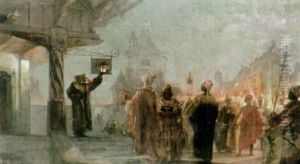 Die Sternsinger Auf Ihrem Weg In Einer Nachtlichen Mittelalterlichen Stadt Die Sternsinger Auf Ihrem Weg In Einer Nachtlichen Mittelalterlichen Stadt