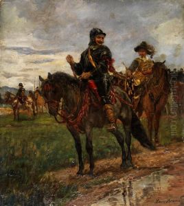 Geharnischte Reiter In Landschaft In Kostumen by Louis Braun