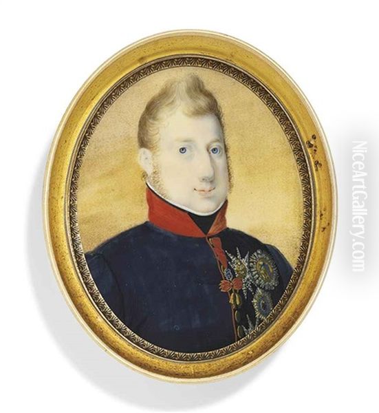 Leopold Of Bourbon-naples, Prince Of Salerno, In Red-piped Blue Coat With Red Collar, Black Stock, Wearing The Jewel Of The Order Of The Golden Fleece - view 1